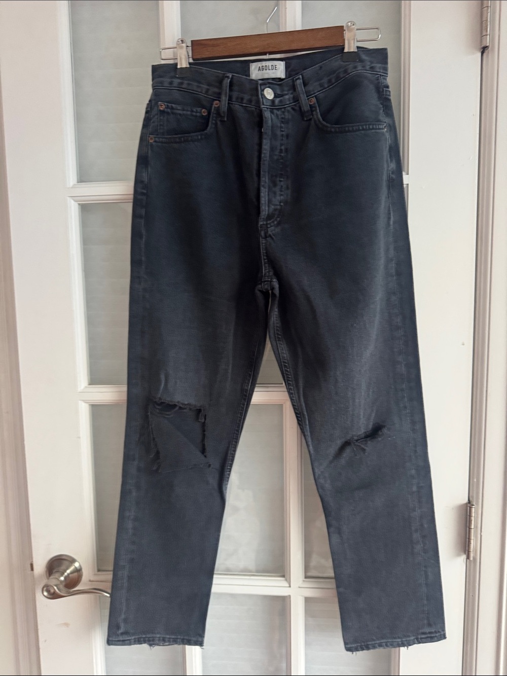Agolde Jeans Riley Washed Black Knee Rips Distressed 100% cotton 27